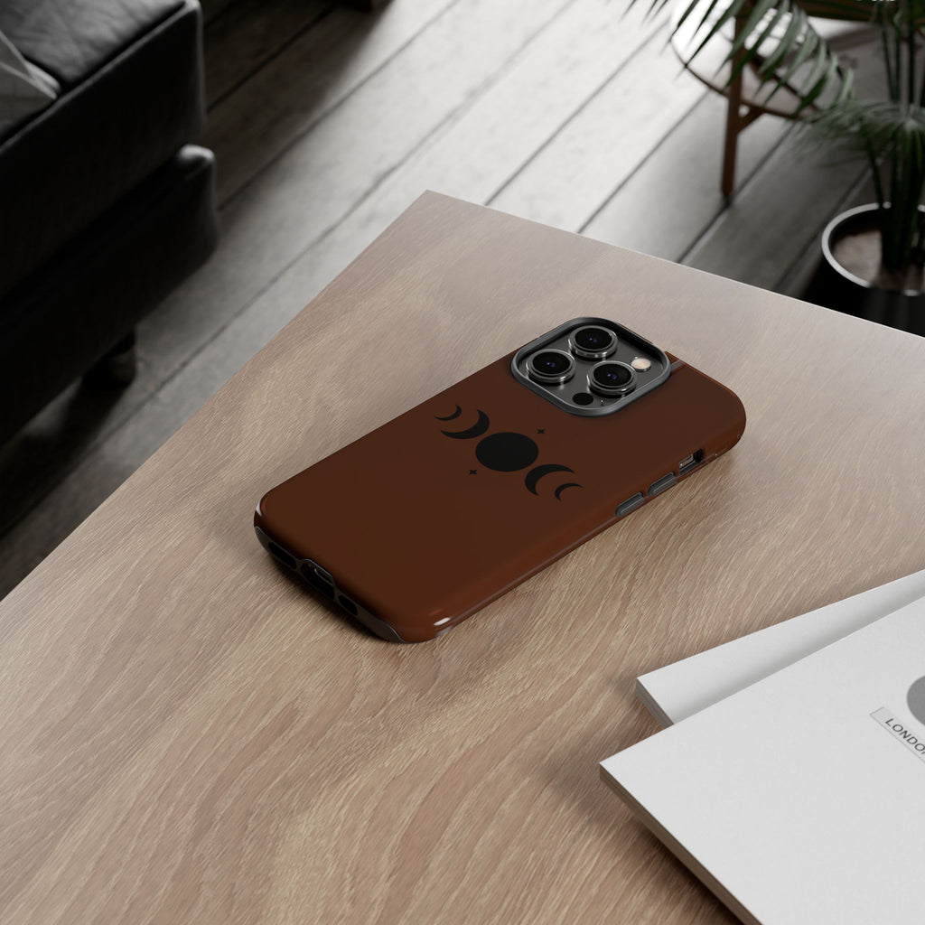 Triple Moon Phone Case — Brown Witchy Celestial iPhone Cover