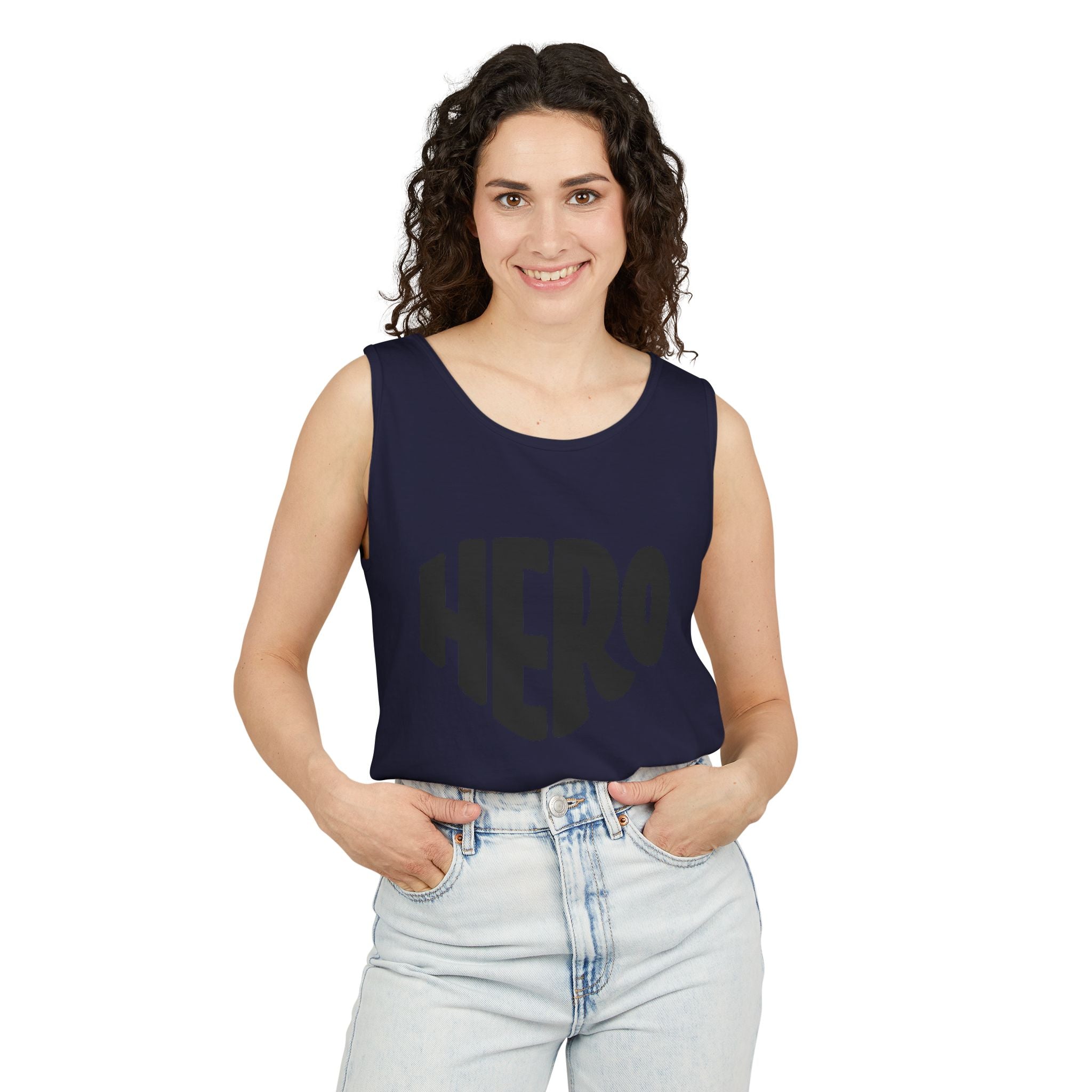 Unisex Hero Graphic Tank Top — Bold Retro "HERO" Design