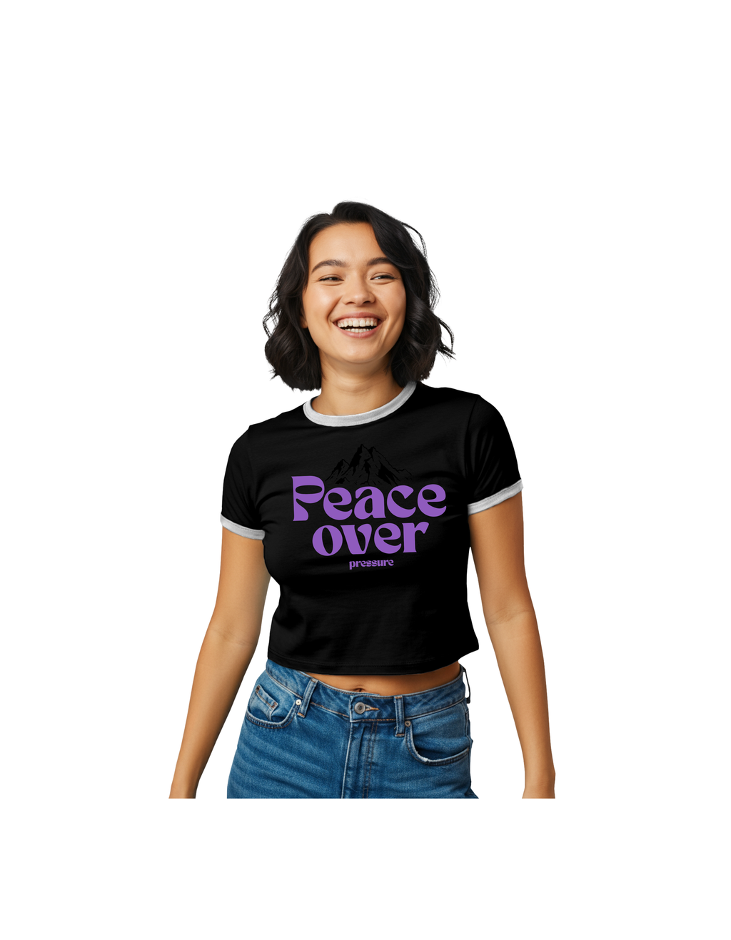 Women's Ringer Tee — Retro Mountain Graphic