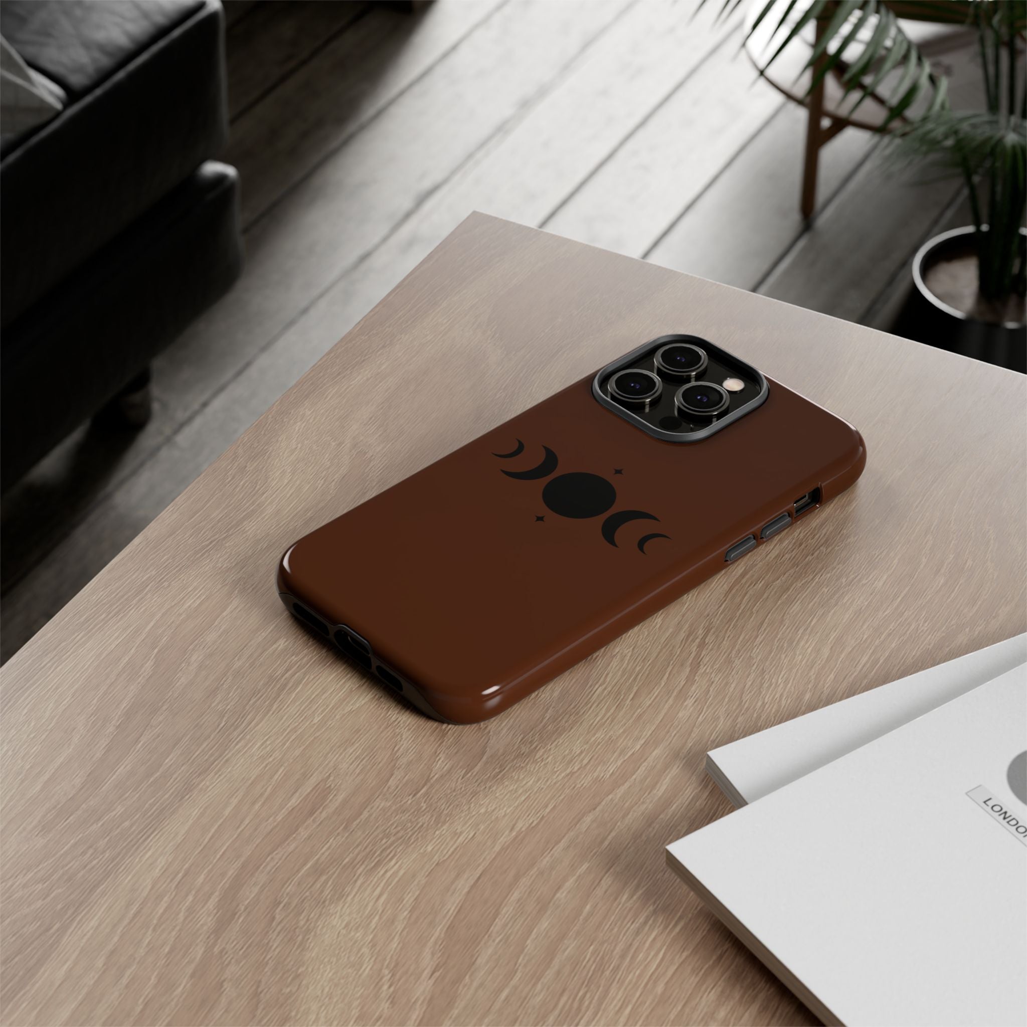 Triple Moon Phone Case — Brown Witchy Celestial iPhone Cover