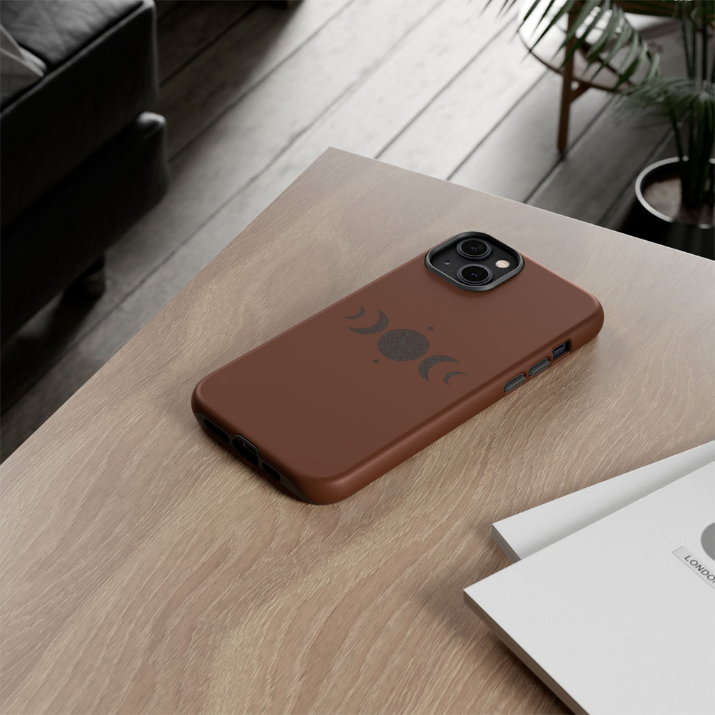 Triple Moon Phone Case — Brown Witchy Celestial iPhone Cover