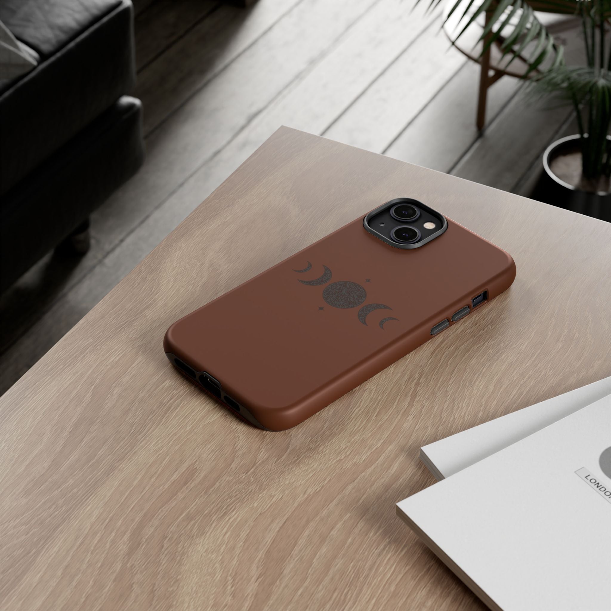 Triple Moon Phone Case — Brown Witchy Celestial iPhone Cover