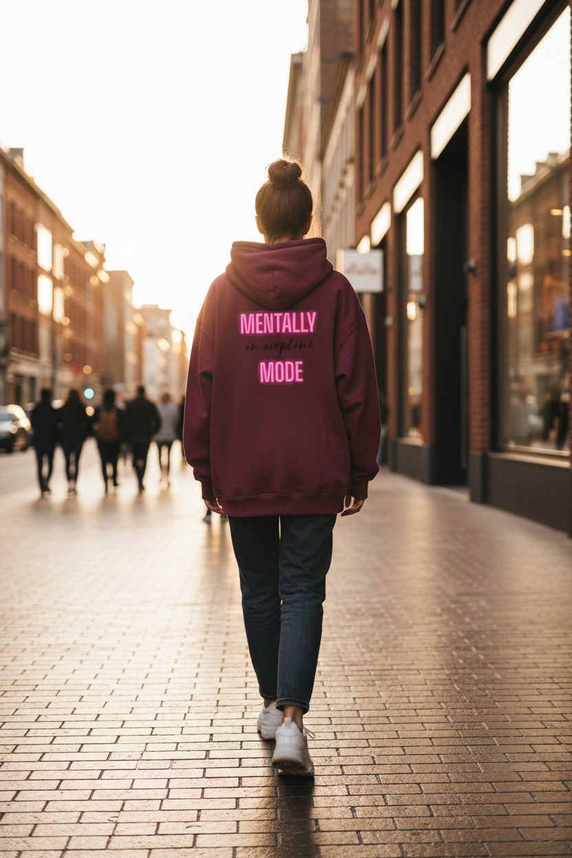 Funny Quote Hoodie back view city street shot