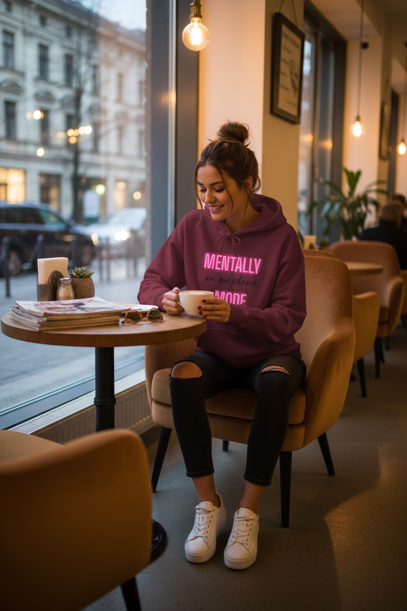 Funny Quote Hoodie cafe lifestyle shot
