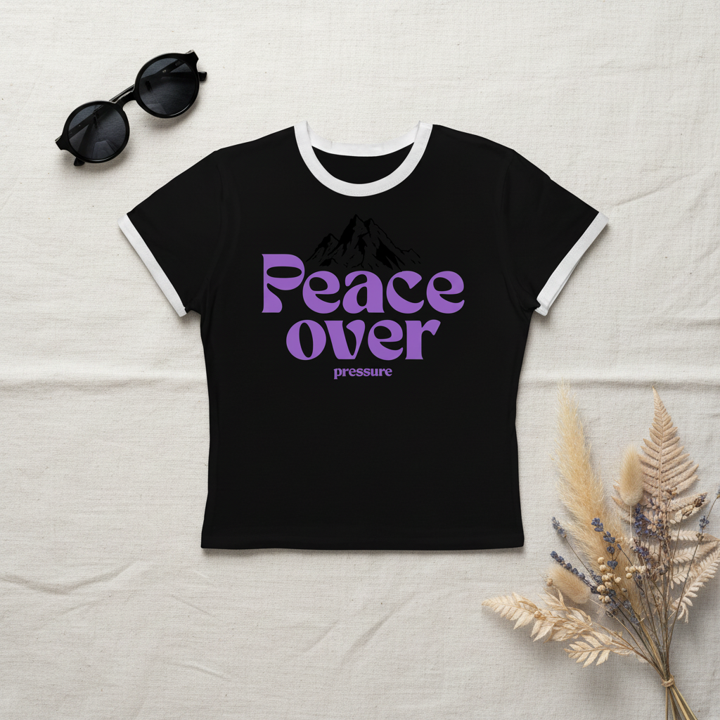 Peace Over Pressure ringer tee flat lay