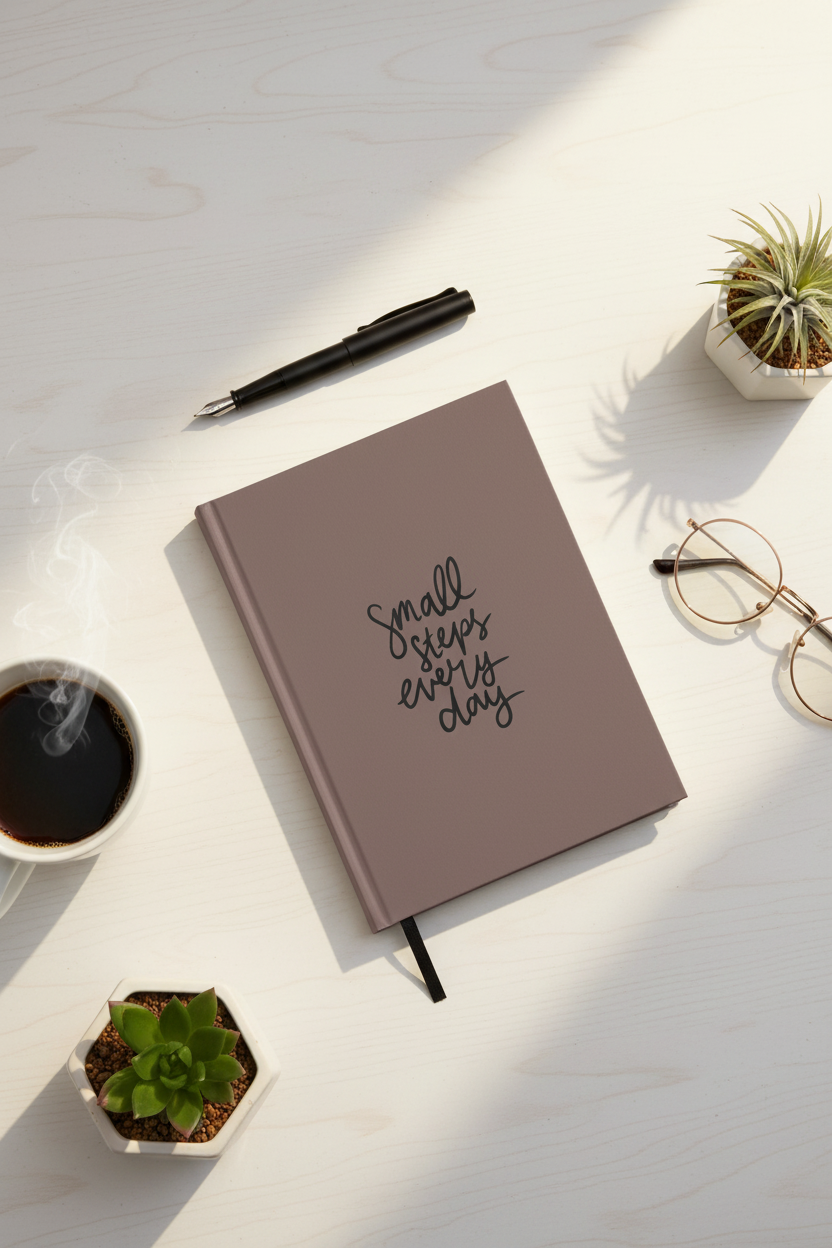 Small Steps Every Day Journal lifestyle flat lay